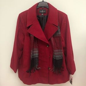 London Fog | Women's Peacoat with Scarf | Red | Size 3X